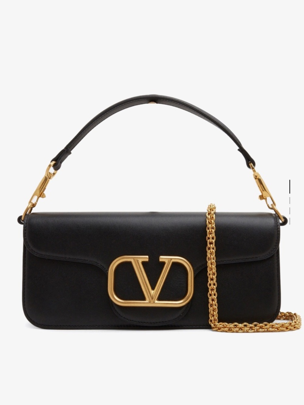 NWT Valentino Garavani Locò Black Leather Shoulder Bag with Gold medium size